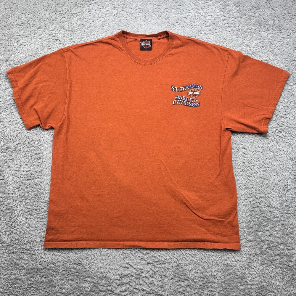 Harley Davidson Shirt Mens 2XL Orange Short Sleeve St.Thomas Virgin Island Biker
